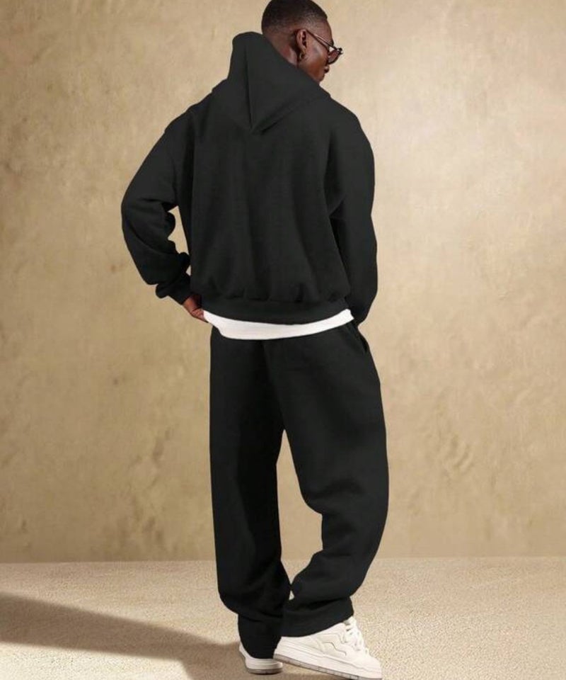 FLYNOFF Solid Black Heavyweight French Terry Relaxed Fit Sweatpants with Deep Pockets - Image 3